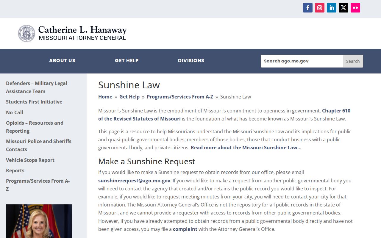 Chariton County 24-hour release request guidance under Missouri Sunshine Law