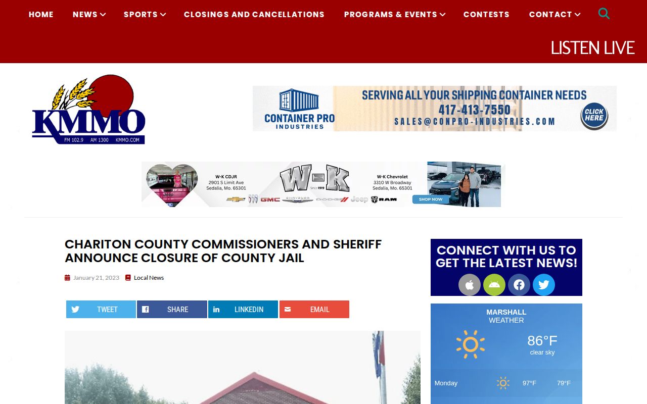 Chariton County jail closure and Randolph release arrangement