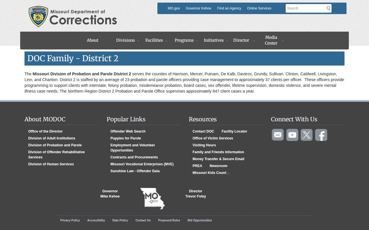 Chariton County parole and probation District 2 office information